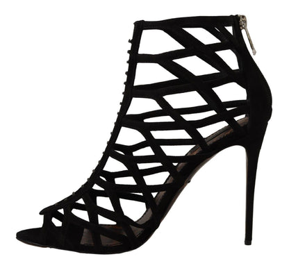 Dolce & Gabbana Black Suede Stiletto Heels Bette Sandals Shoes - SMARTMARTNZ