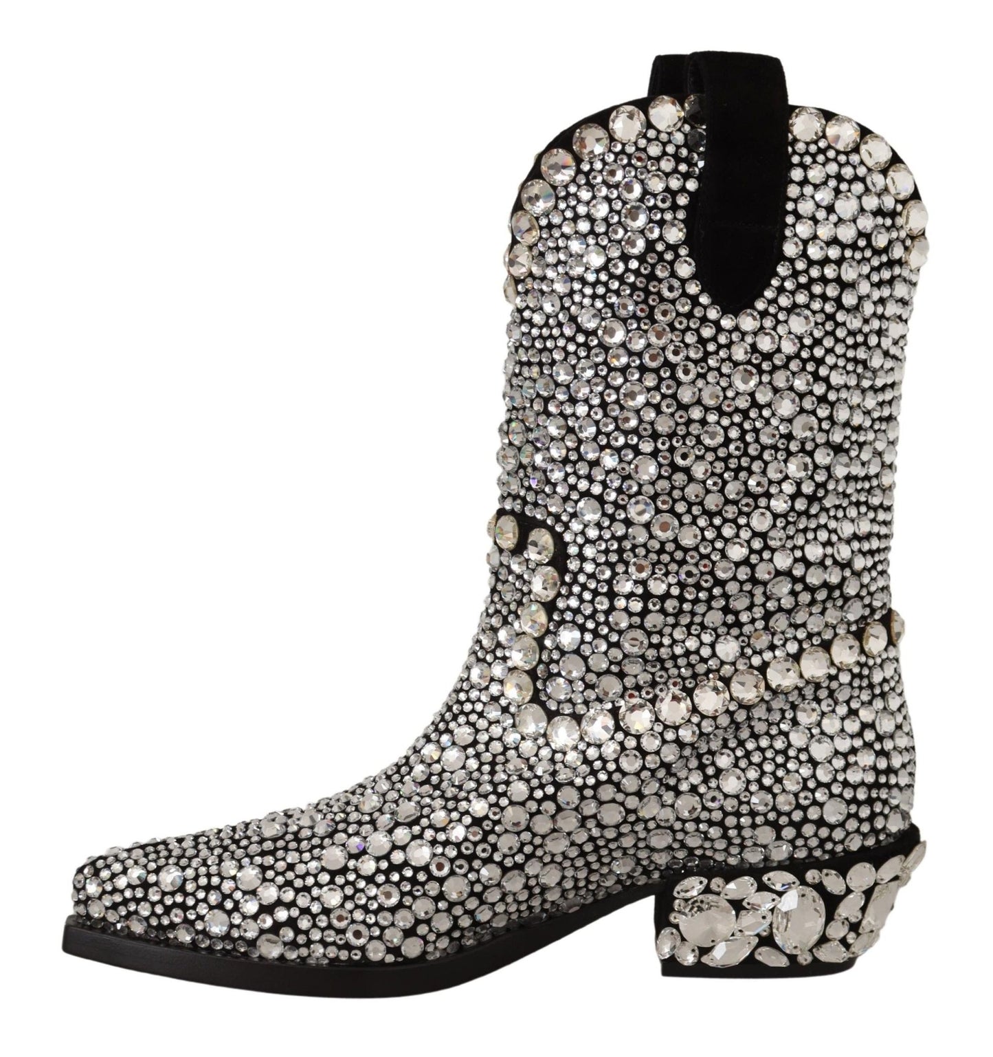Dolce & Gabbana Black Suede Strass Crystal Cowgirl Boots - SMARTMARTNZ