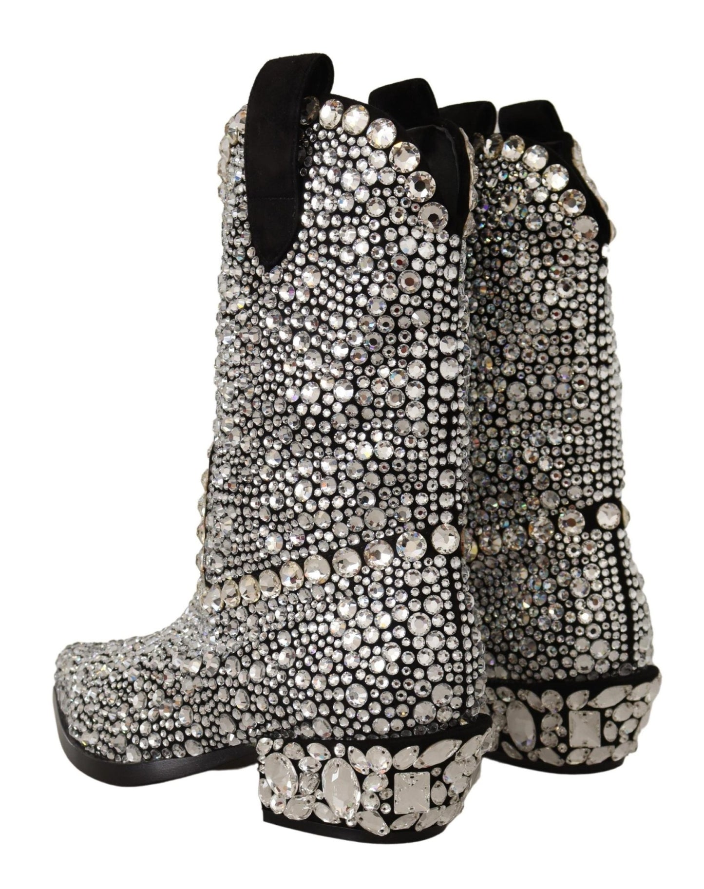 Dolce & Gabbana Black Suede Strass Crystal Cowgirl Boots - SMARTMARTNZ
