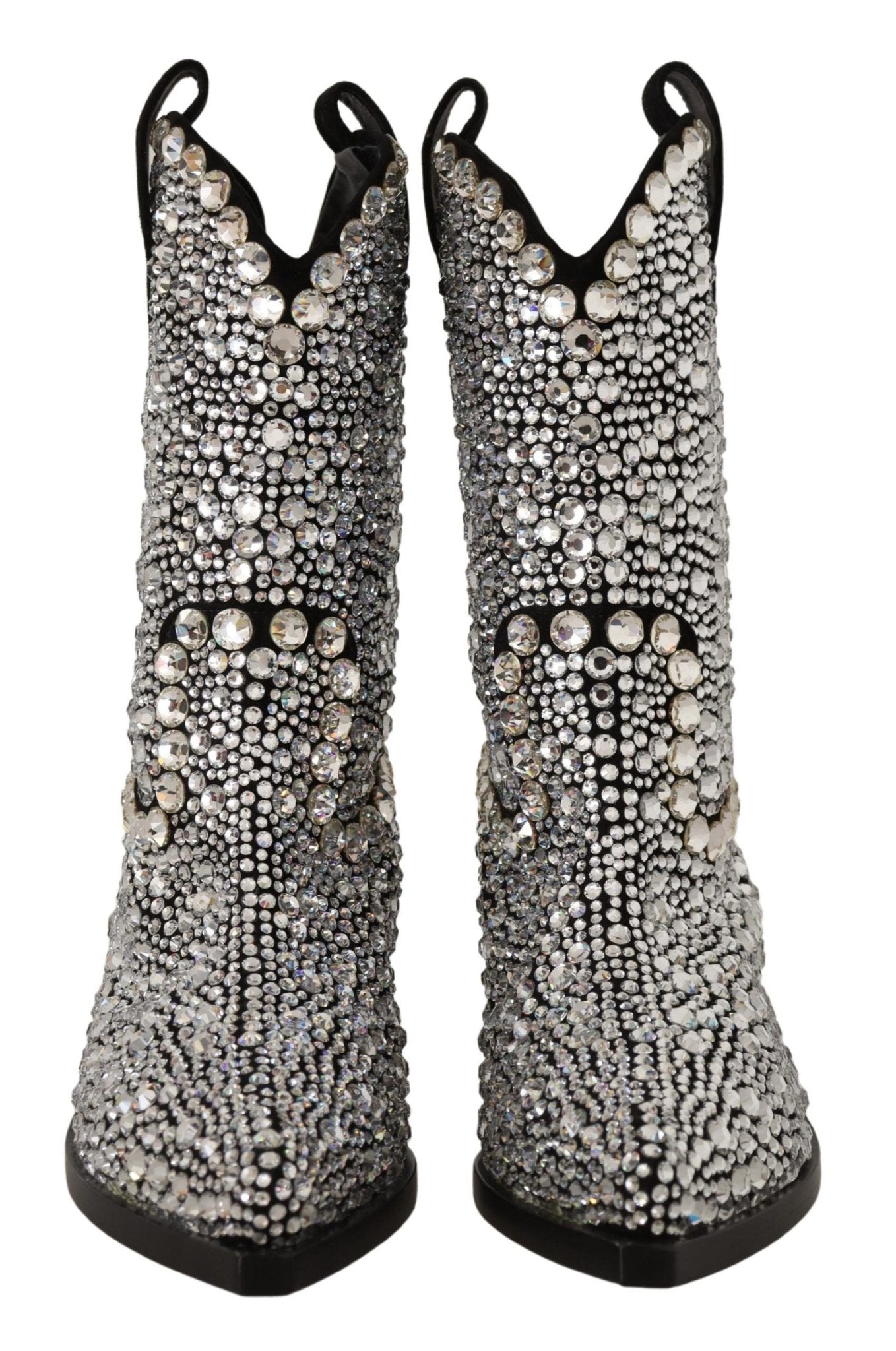Dolce & Gabbana Black Suede Strass Crystal Cowgirl Boots - SMARTMARTNZ
