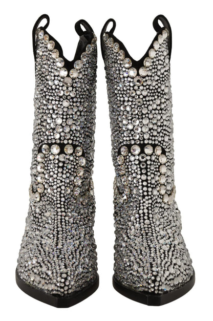 Dolce & Gabbana Black Suede Strass Crystal Cowgirl Boots - SMARTMARTNZ