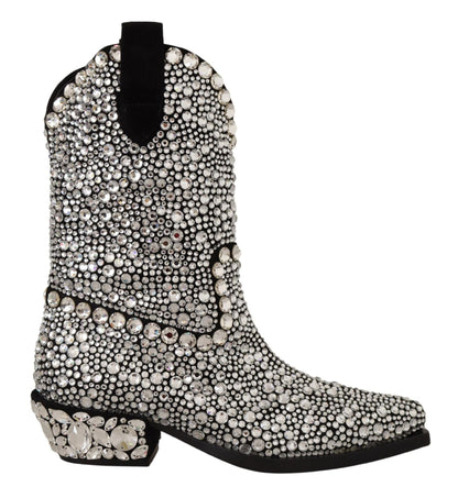 Dolce & Gabbana Black Suede Strass Crystal Cowgirl Boots - SMARTMARTNZ