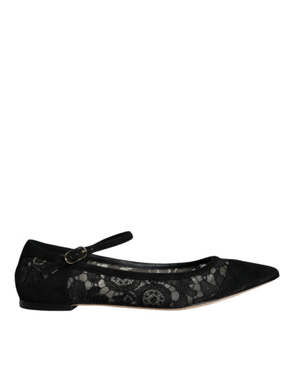 Dolce & Gabbana Black Taormina Lace Bellucci Flats Shoes - SMARTMARTNZ