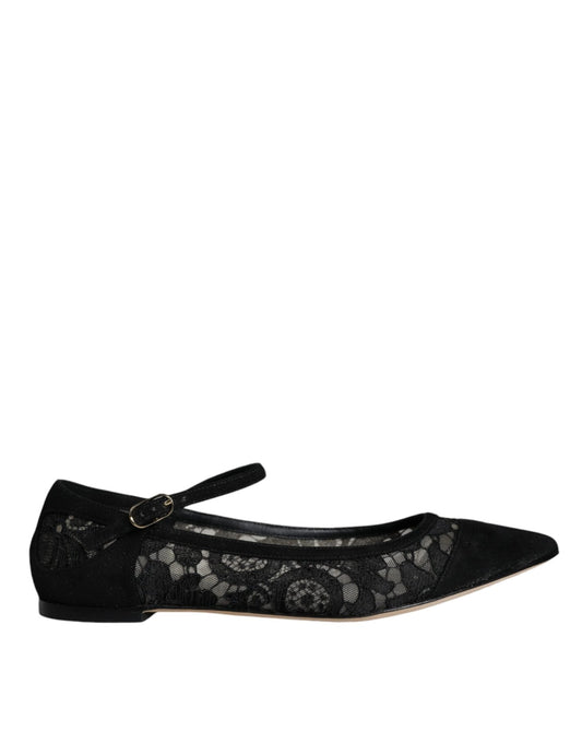 Dolce & Gabbana Black Taormina Lace Bellucci Flats Shoes - SMARTMARTNZ
