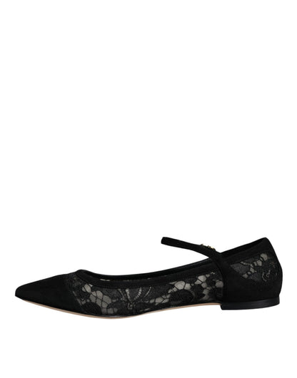 Dolce & Gabbana Black Taormina Lace Bellucci Flats Shoes - SMARTMARTNZ