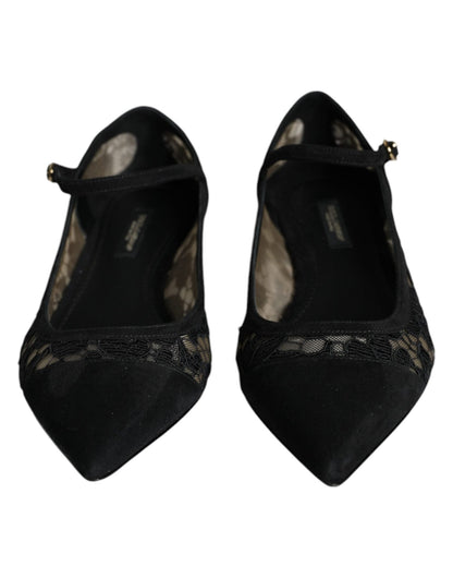Dolce & Gabbana Black Taormina Lace Bellucci Flats Shoes - SMARTMARTNZ
