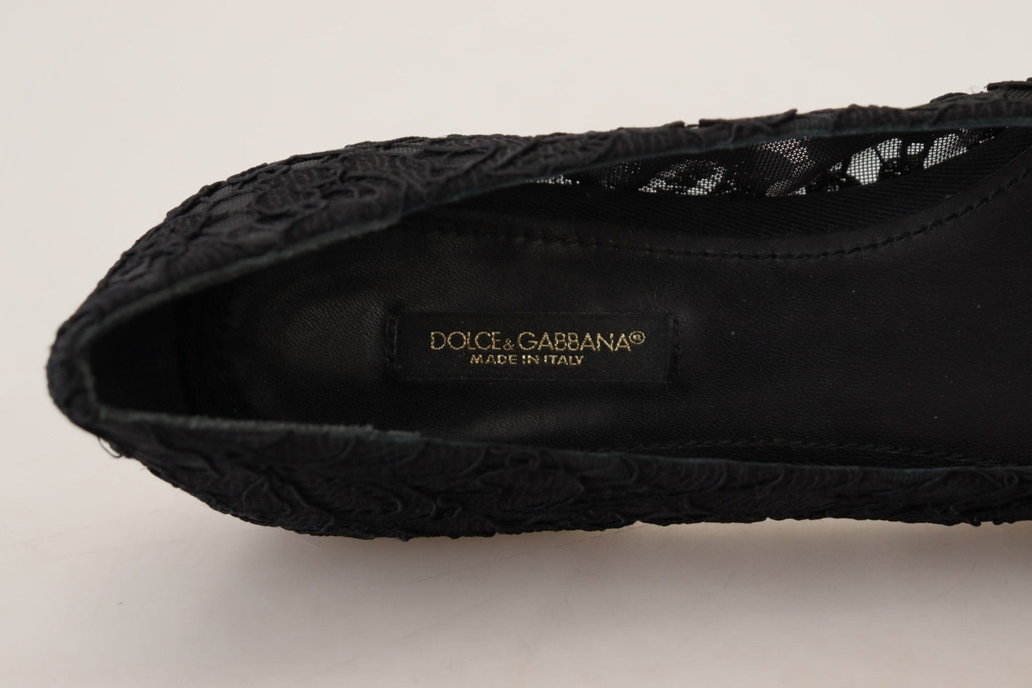 Dolce & Gabbana Black Taormina Lace Crystals Flats Shoes - SMARTMARTNZ
