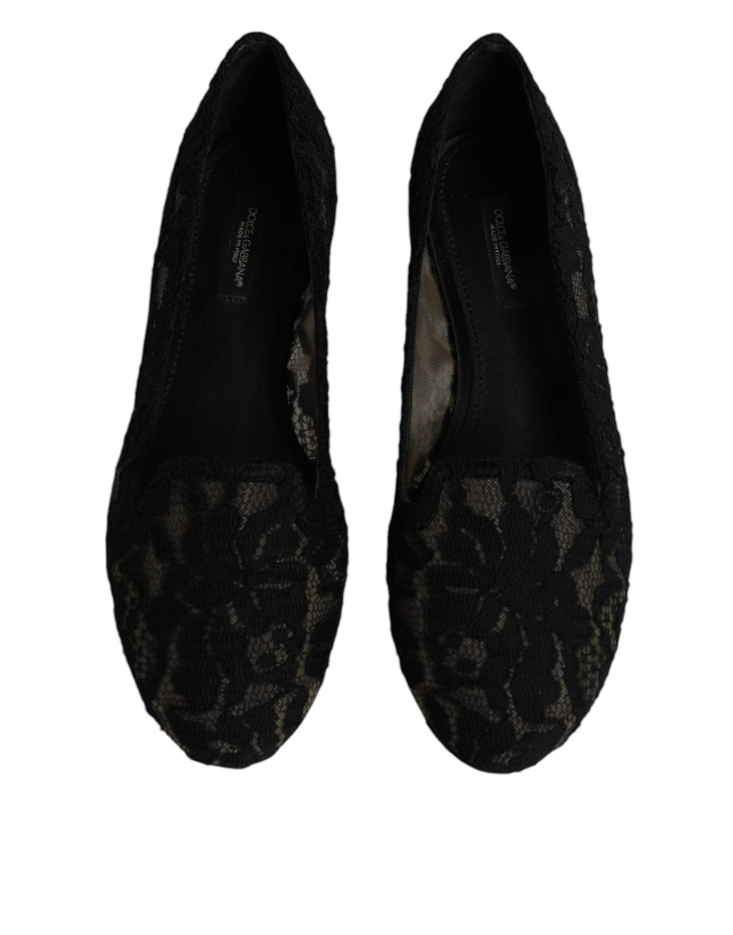 Dolce & Gabbana Black Taormina Lace Slip On Flats Shoes - SMARTMARTNZ
