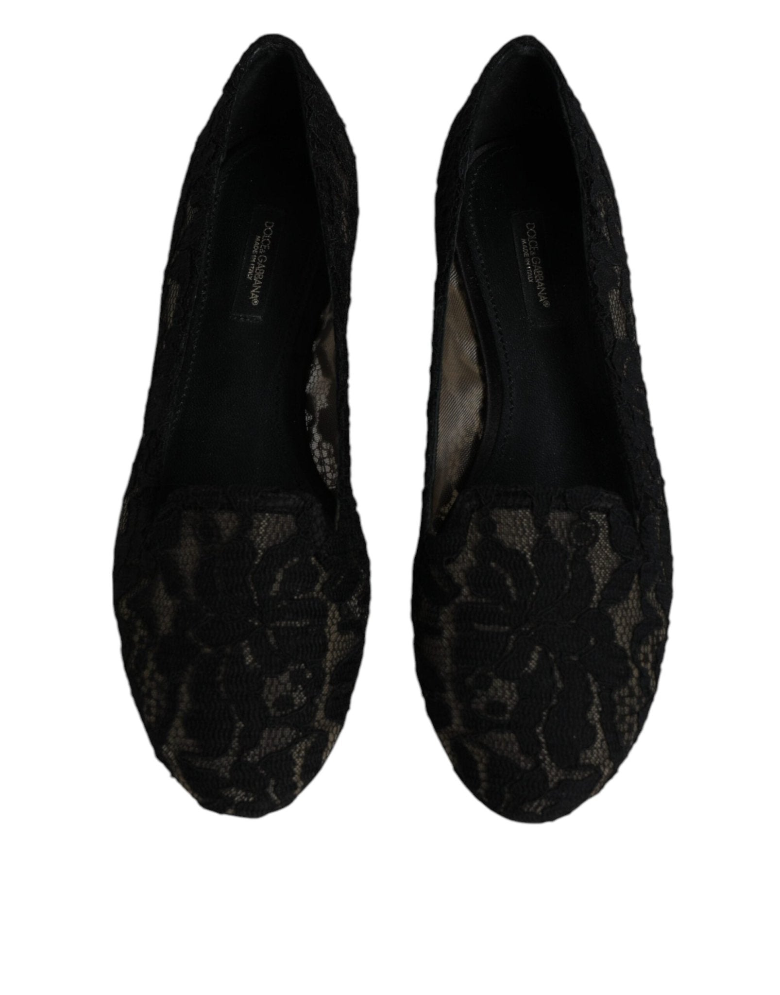 Dolce & Gabbana Black Taormina Lace Slip On Flats Shoes - SMARTMARTNZ