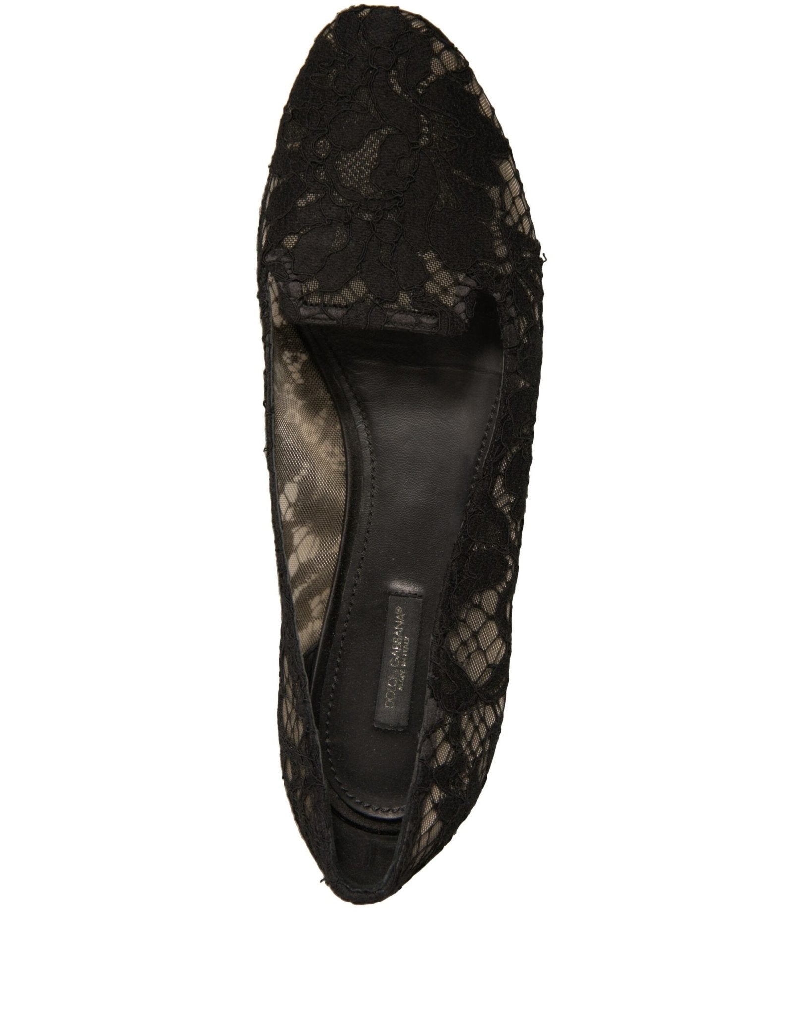 Dolce & Gabbana Black Taormina Lace Slip On Flats Shoes - SMARTMARTNZ