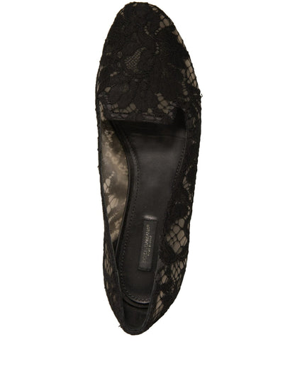 Dolce & Gabbana Black Taormina Lace Slip On Flats Shoes - SMARTMARTNZ