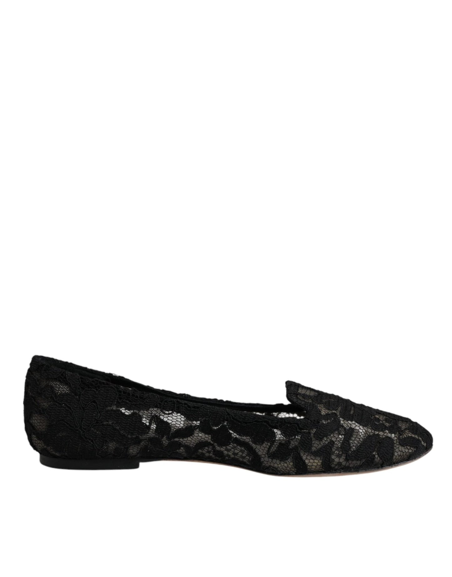 Dolce & Gabbana Black Taormina Lace Slip On Flats Shoes - SMARTMARTNZ