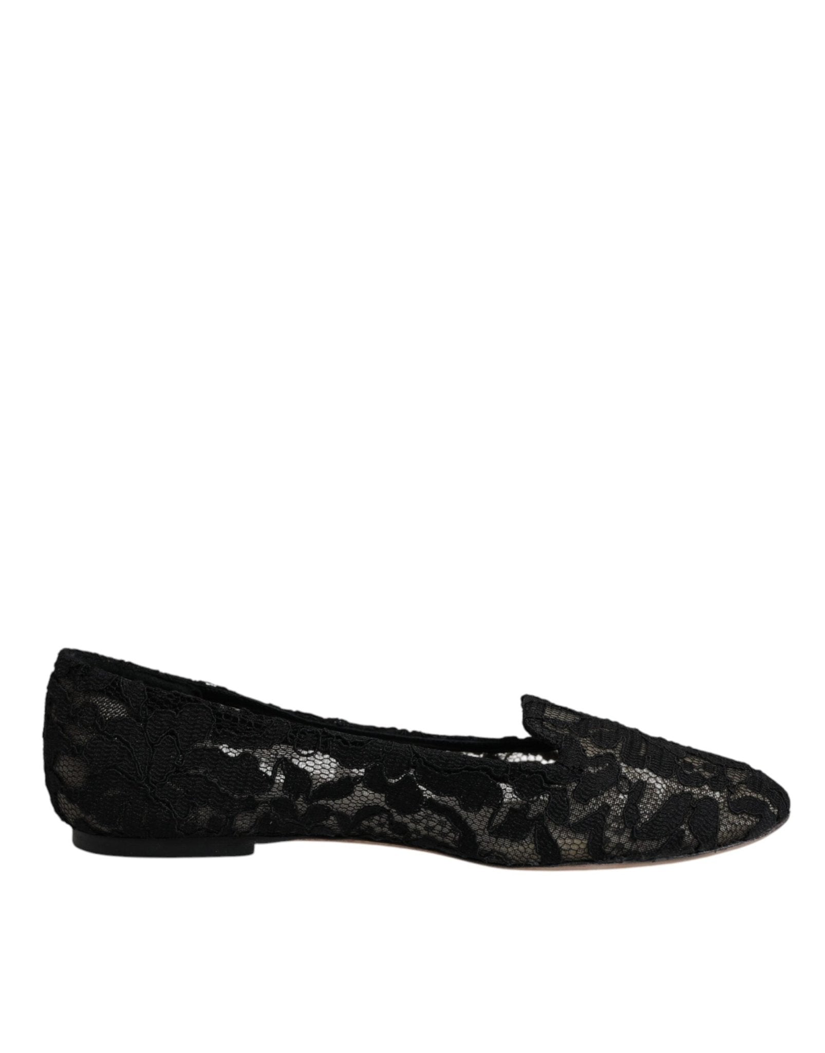 Dolce & Gabbana Black Taormina Lace Slip On Flats Shoes - SMARTMARTNZ