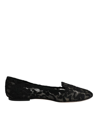 Dolce & Gabbana Black Taormina Lace Slip On Flats Shoes - SMARTMARTNZ