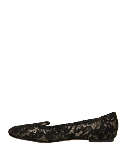 Dolce & Gabbana Black Taormina Lace Slip On Flats Shoes - SMARTMARTNZ