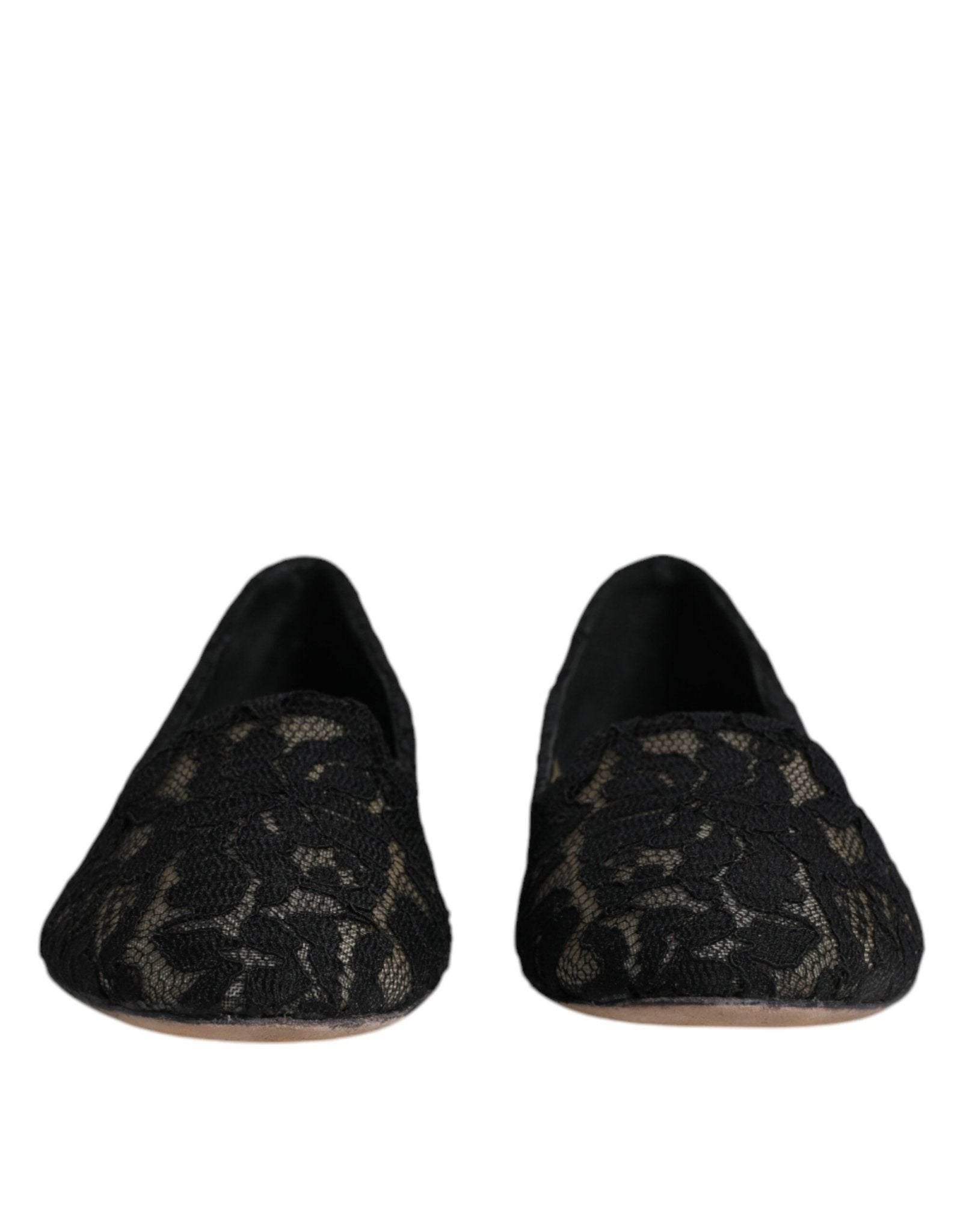 Dolce & Gabbana Black Taormina Lace Slip On Flats Shoes - SMARTMARTNZ