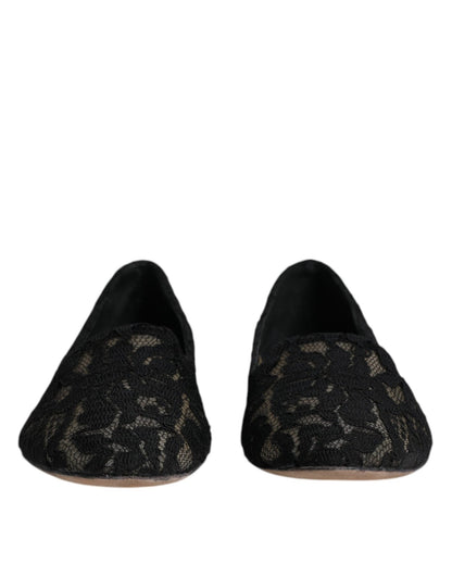 Dolce & Gabbana Black Taormina Lace Slip On Flats Shoes - SMARTMARTNZ