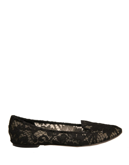 Dolce & Gabbana Black Taormina Lace Slip On Flats Shoes - SMARTMARTNZ