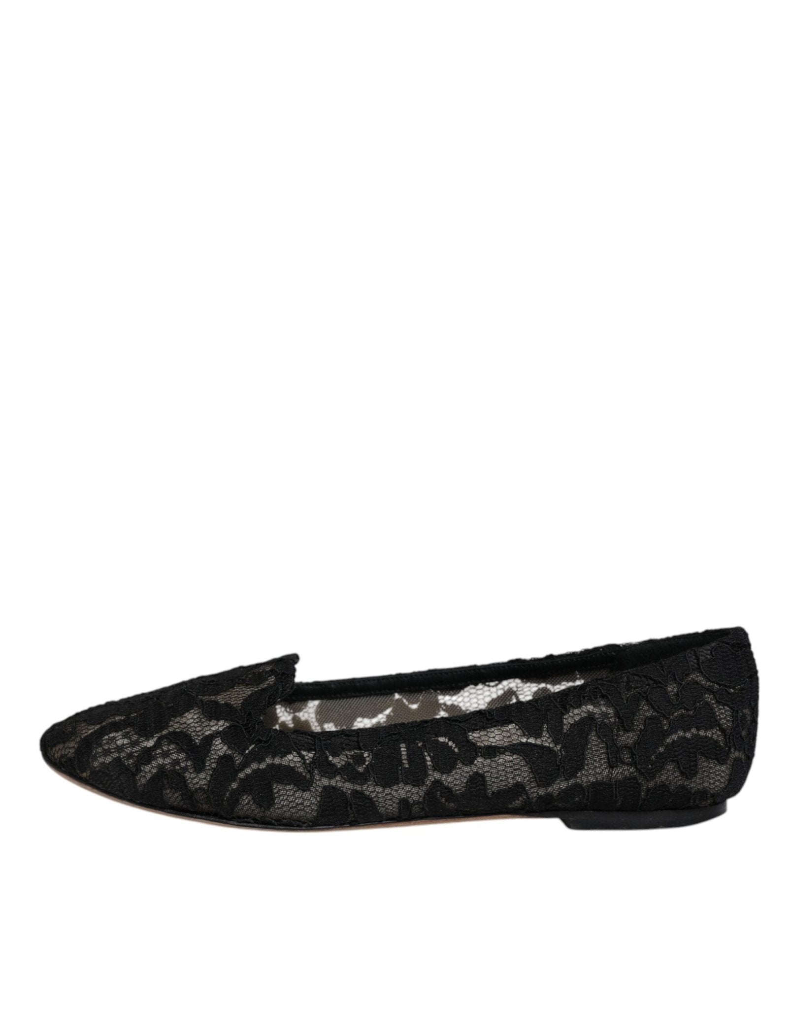 Dolce & Gabbana Black Taormina Lace Slip On Flats Shoes - SMARTMARTNZ