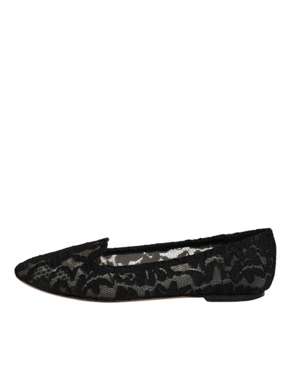 Dolce & Gabbana Black Taormina Lace Slip On Flats Shoes - SMARTMARTNZ