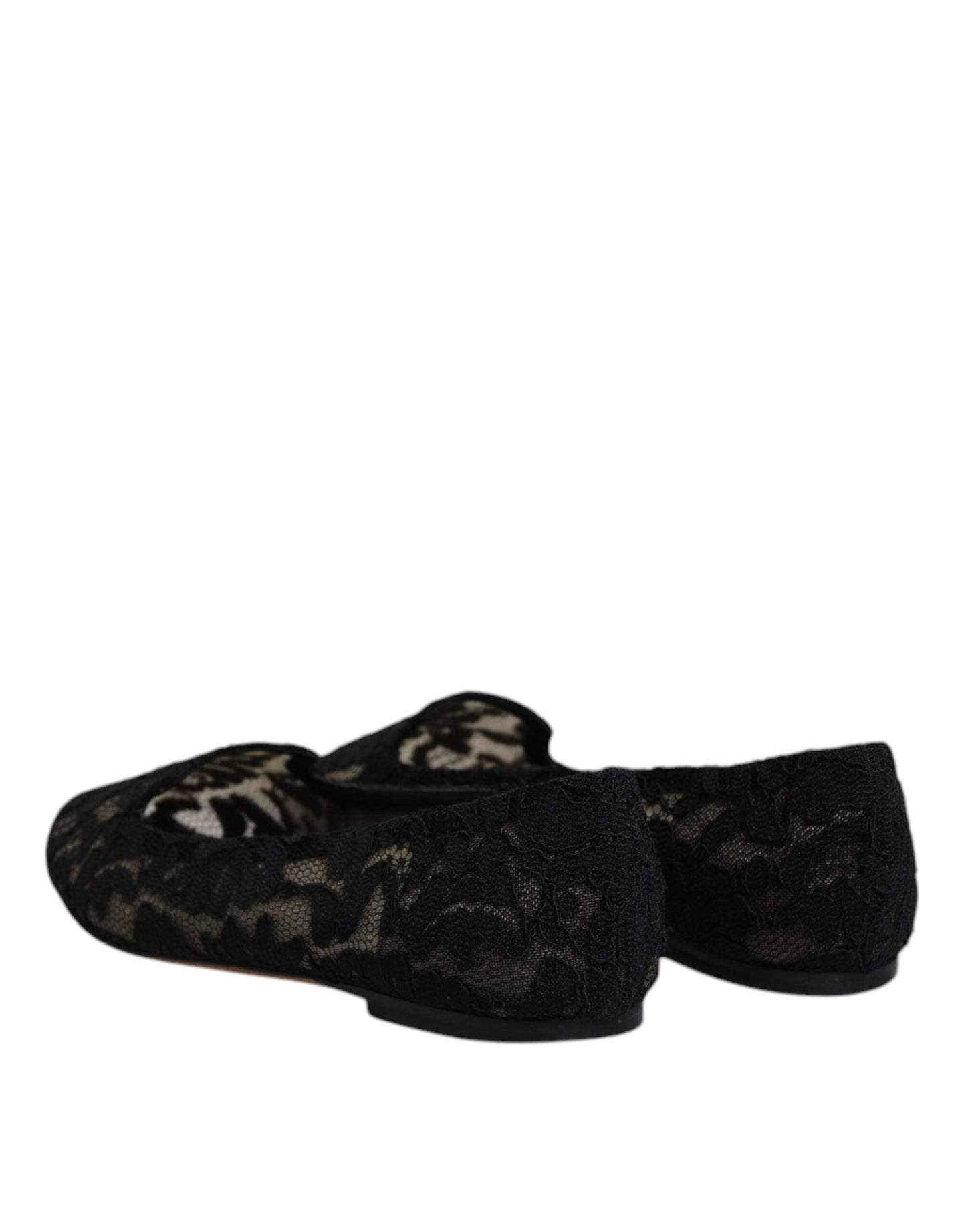 Dolce & Gabbana Black Taormina Lace Slip On Flats Shoes - SMARTMARTNZ