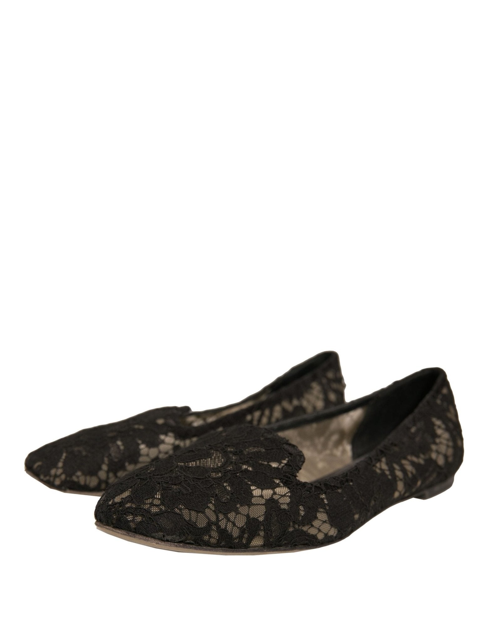 Dolce & Gabbana Black Taormina Lace Slip On Flats Shoes - SMARTMARTNZ