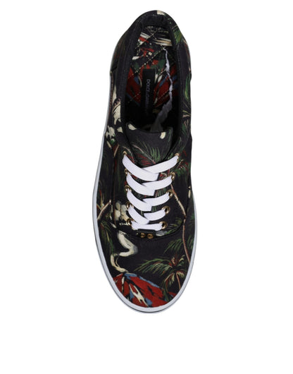 Dolce & Gabbana Black Tropical Print Low Top Sneakers Shoes - SMARTMARTNZ