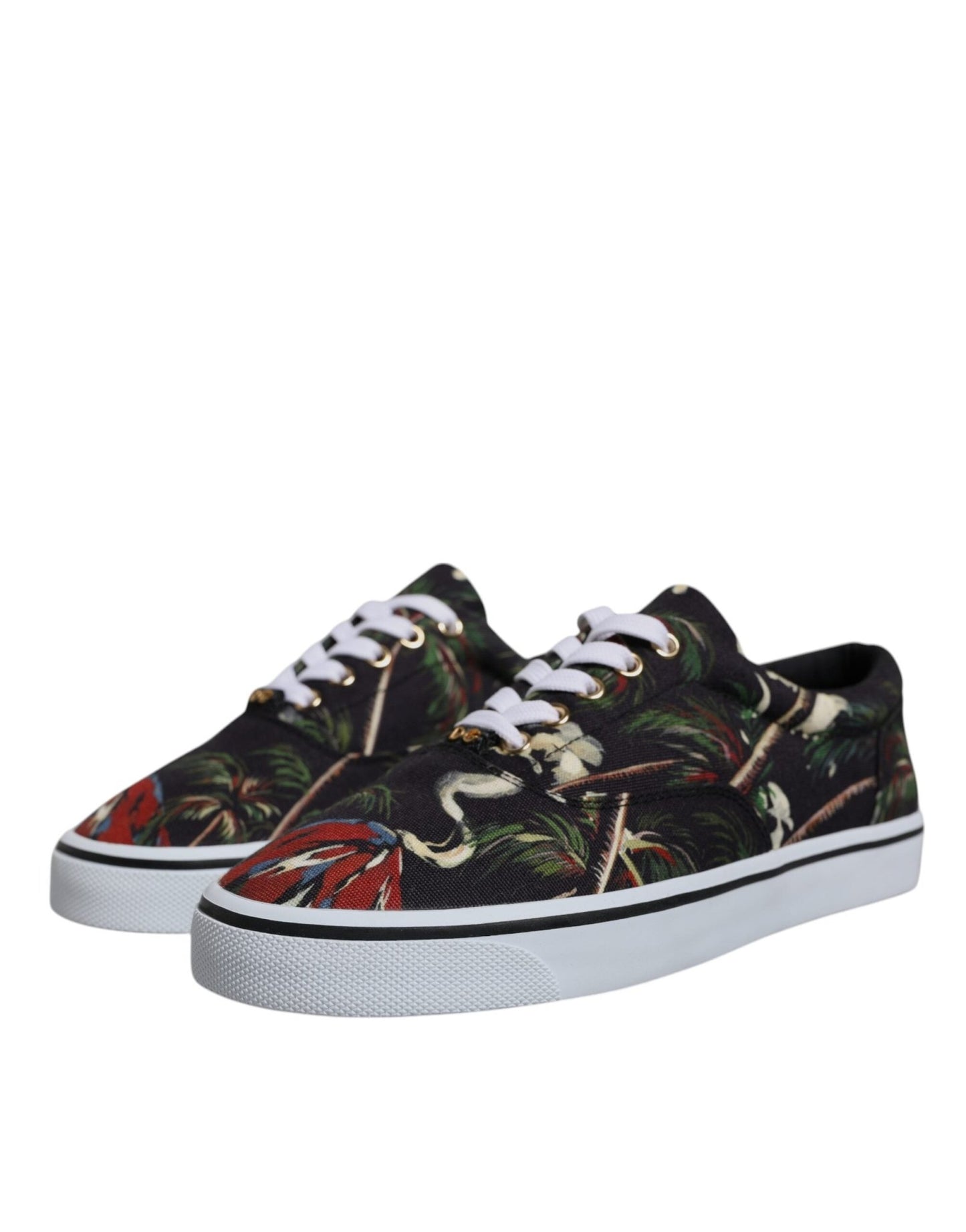 Dolce & Gabbana Black Tropical Print Low Top Sneakers Shoes - SMARTMARTNZ