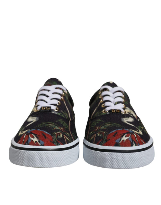 Dolce & Gabbana Black Tropical Print Low Top Sneakers Shoes - SMARTMARTNZ