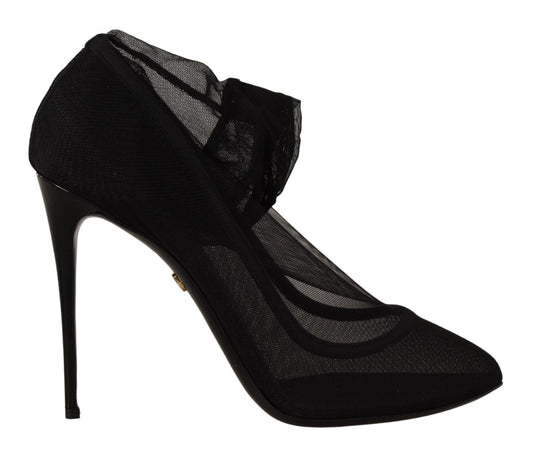 Dolce & Gabbana Black Tulle Stretch Boots Pumps Shoes - SMARTMARTNZ