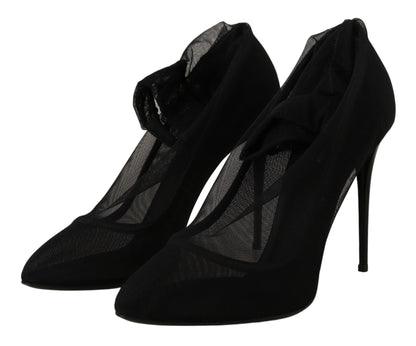 Dolce & Gabbana Black Tulle Stretch Boots Pumps Shoes - SMARTMARTNZ