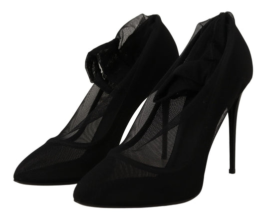 Dolce & Gabbana Black Tulle Stretch Boots Pumps Shoes - SMARTMARTNZ
