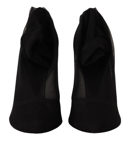 Dolce & Gabbana Black Tulle Stretch Boots Pumps Shoes - SMARTMARTNZ