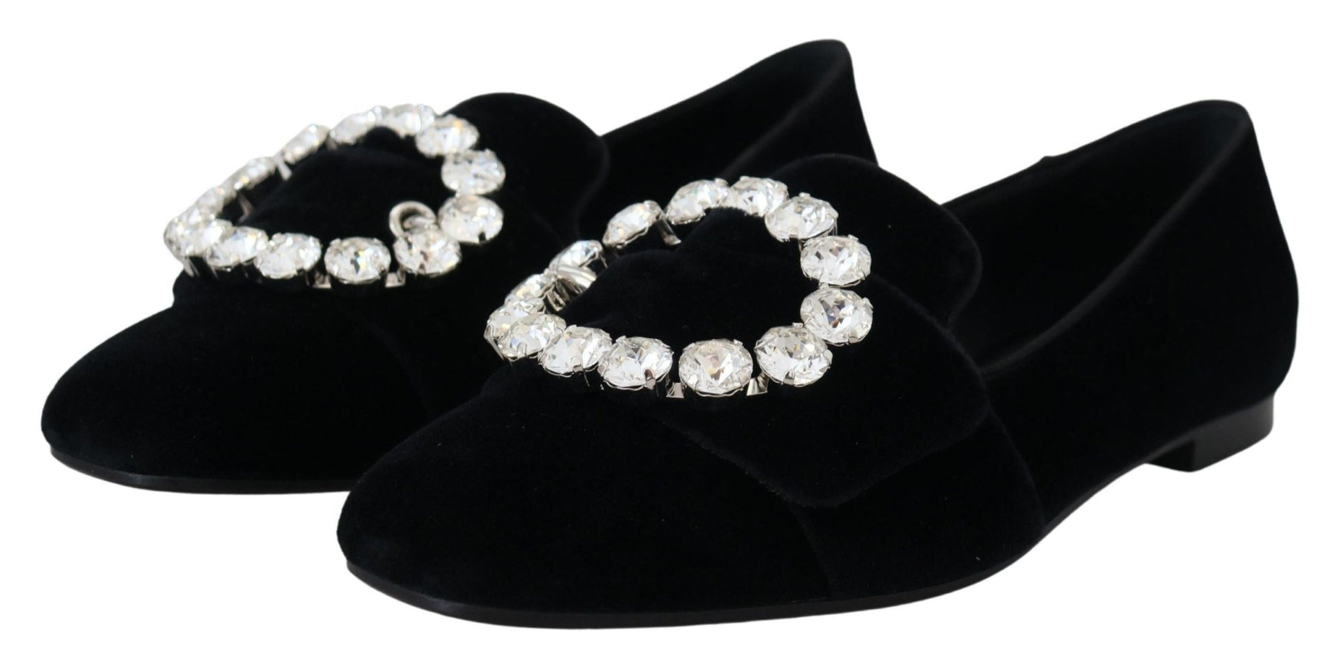 Dolce & Gabbana Black Velvet Crystals Loafers Flats Shoes - SMARTMARTNZ
