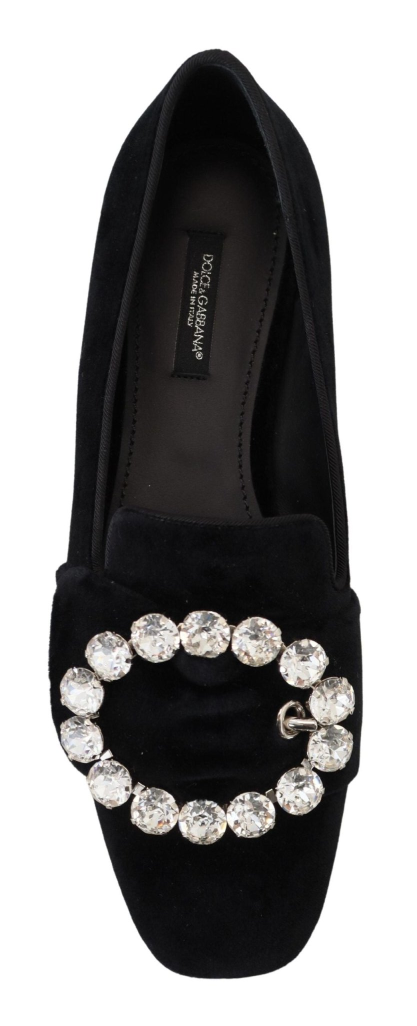 Dolce & Gabbana Black Velvet Crystals Loafers Flats Shoes - SMARTMARTNZ