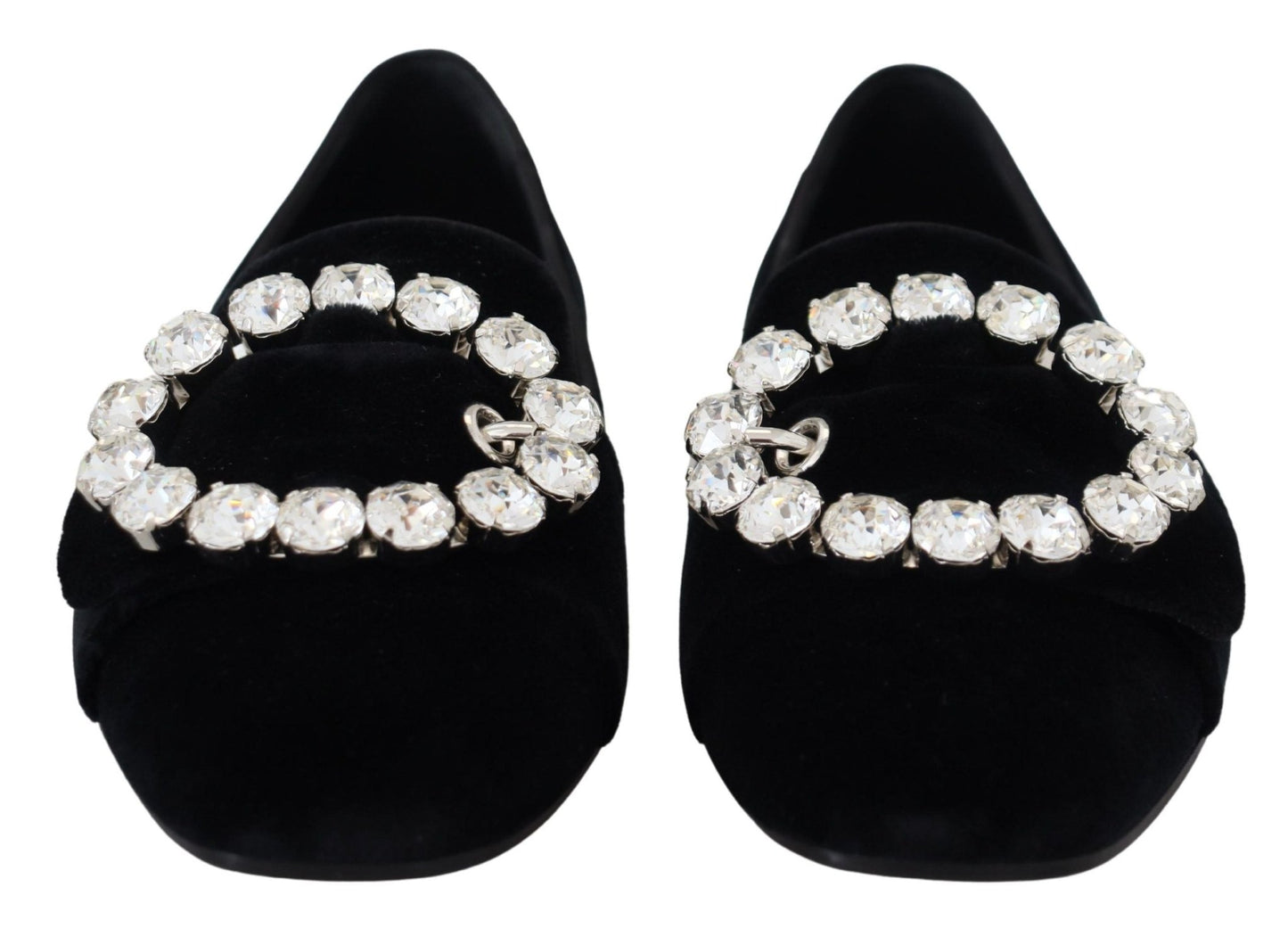 Dolce & Gabbana Black Velvet Crystals Loafers Flats Shoes - SMARTMARTNZ