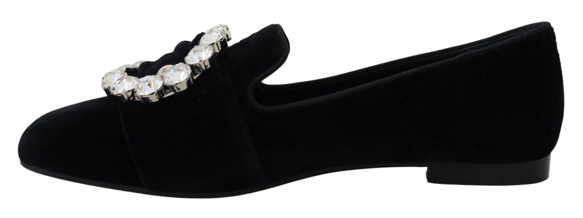 Dolce & Gabbana Black Velvet Crystals Loafers Flats Shoes - SMARTMARTNZ