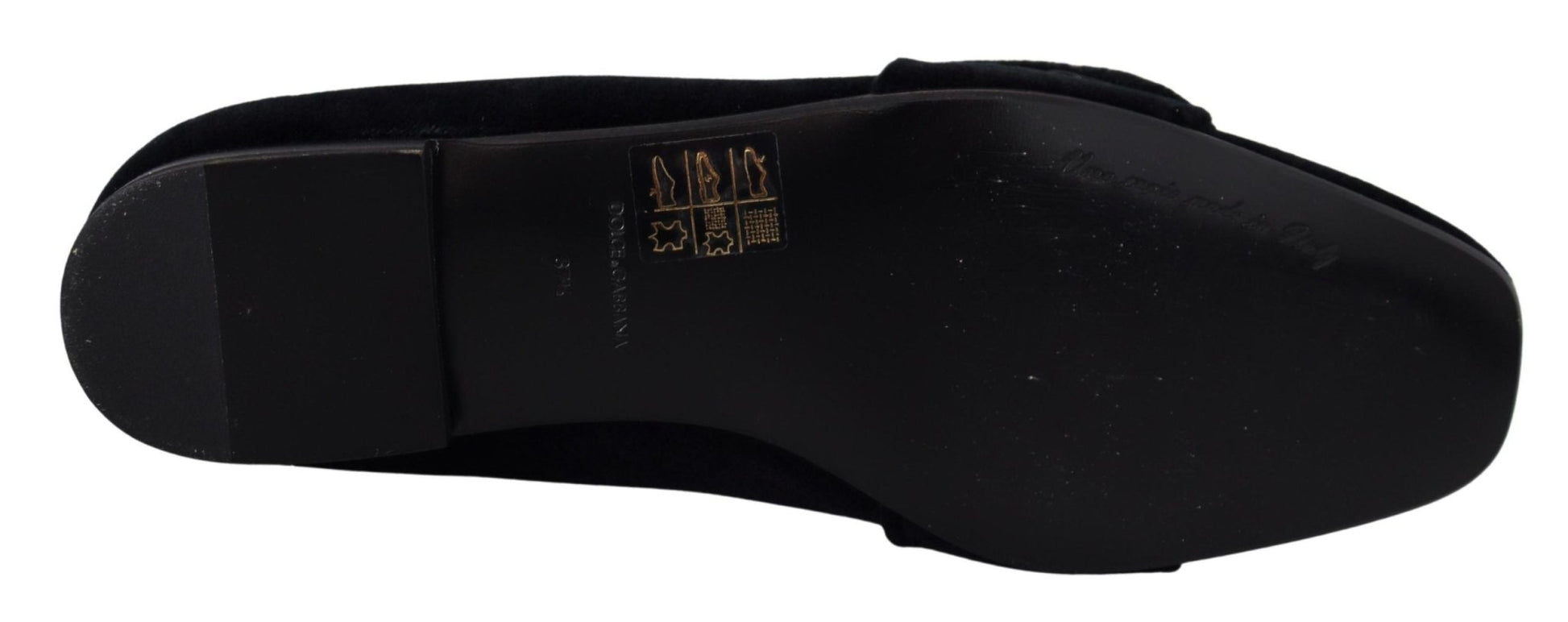 Dolce & Gabbana Black Velvet Crystals Loafers Flats Shoes - SMARTMARTNZ