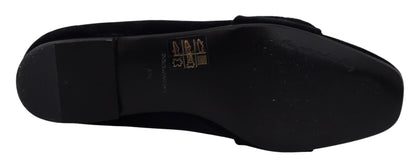 Dolce & Gabbana Black Velvet Crystals Loafers Flats Shoes - SMARTMARTNZ