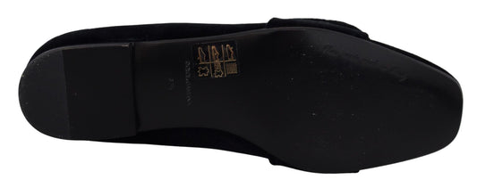 Dolce & Gabbana Black Velvet Crystals Loafers Flats Shoes - SMARTMARTNZ