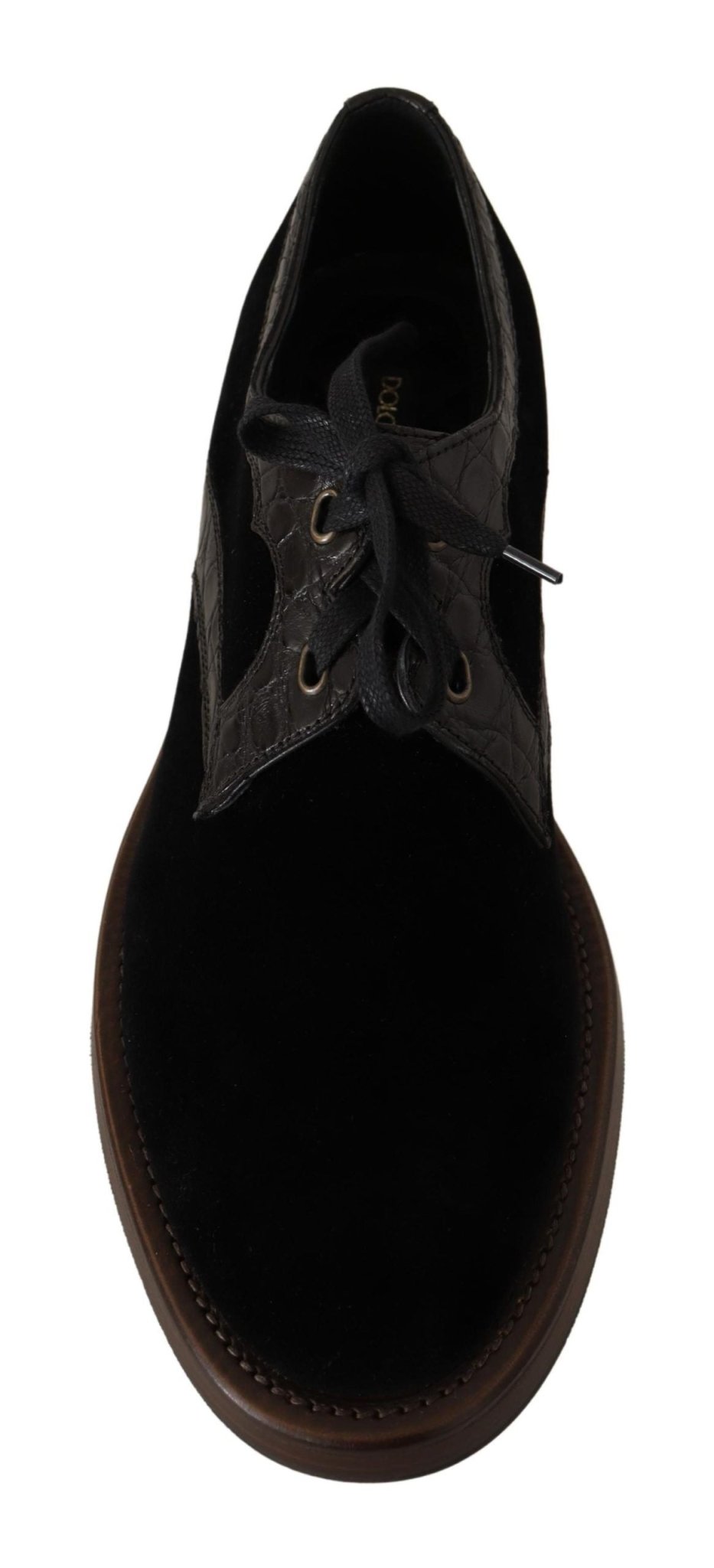 Dolce & Gabbana Black Velvet Exotic Leather Shoes - SMARTMARTNZ