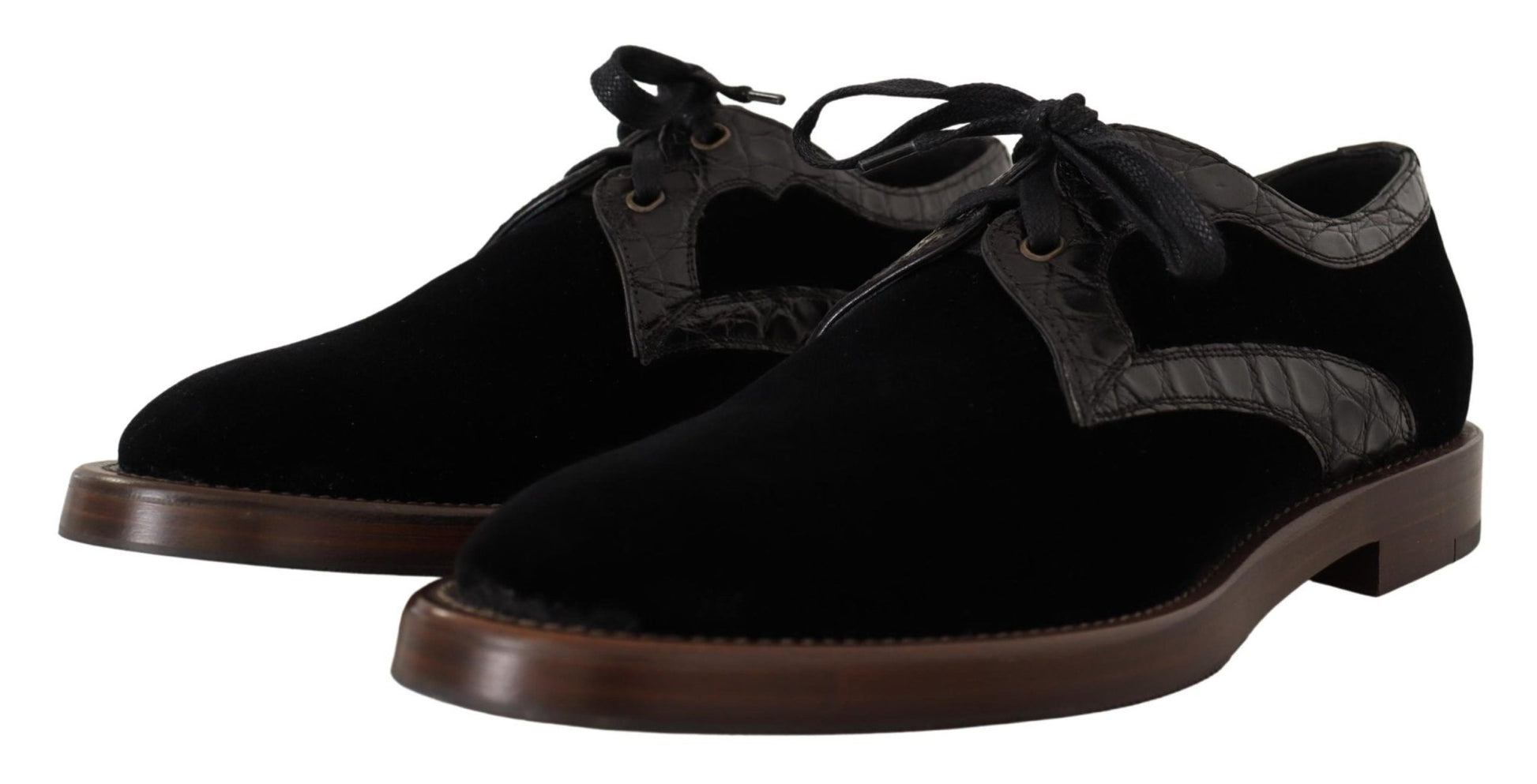 Dolce & Gabbana Black Velvet Exotic Leather Shoes - SMARTMARTNZ