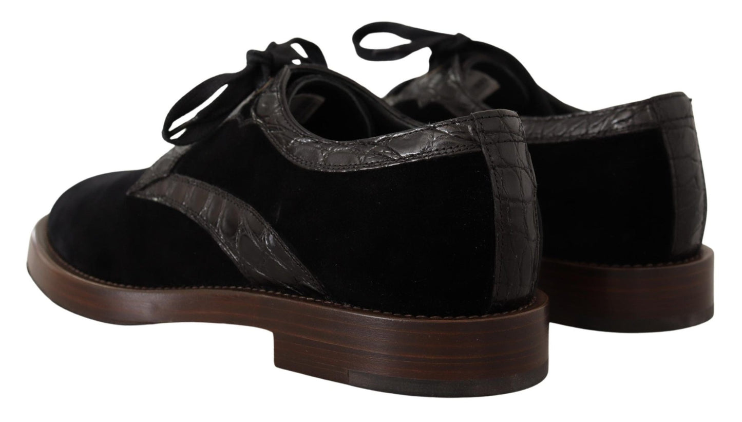 Dolce & Gabbana Black Velvet Exotic Leather Shoes - SMARTMARTNZ