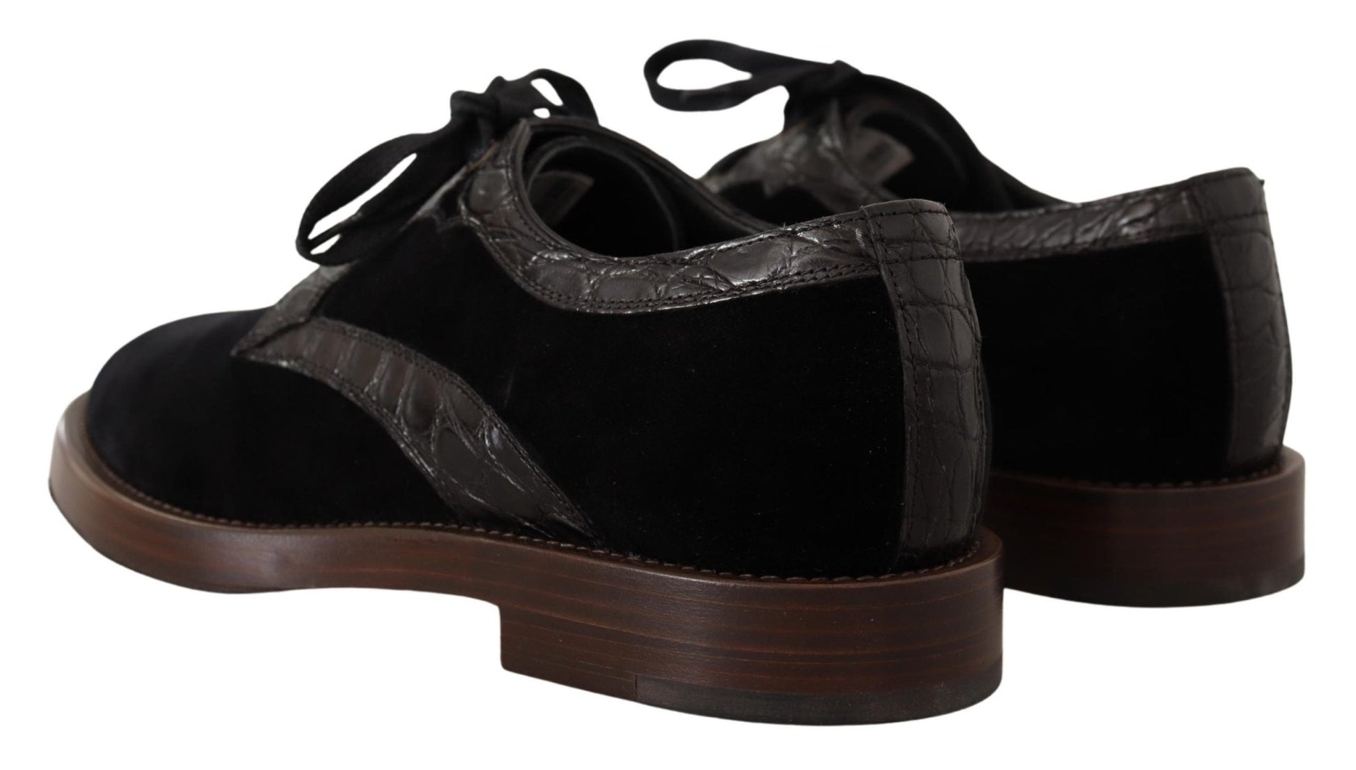 Dolce & Gabbana Black Velvet Exotic Leather Shoes - SMARTMARTNZ