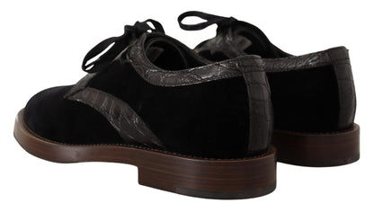 Dolce & Gabbana Black Velvet Exotic Leather Shoes - SMARTMARTNZ