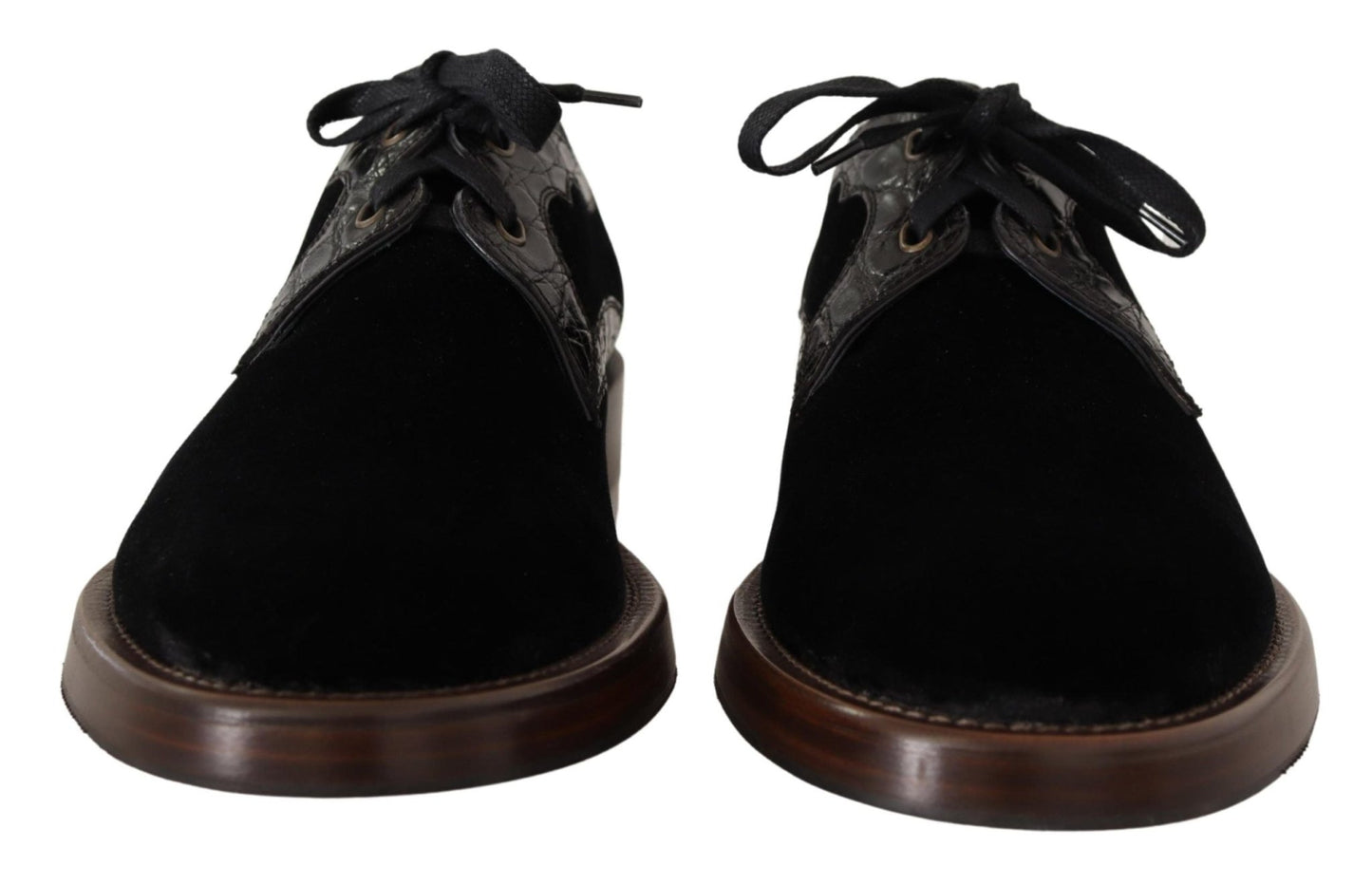 Dolce & Gabbana Black Velvet Exotic Leather Shoes - SMARTMARTNZ