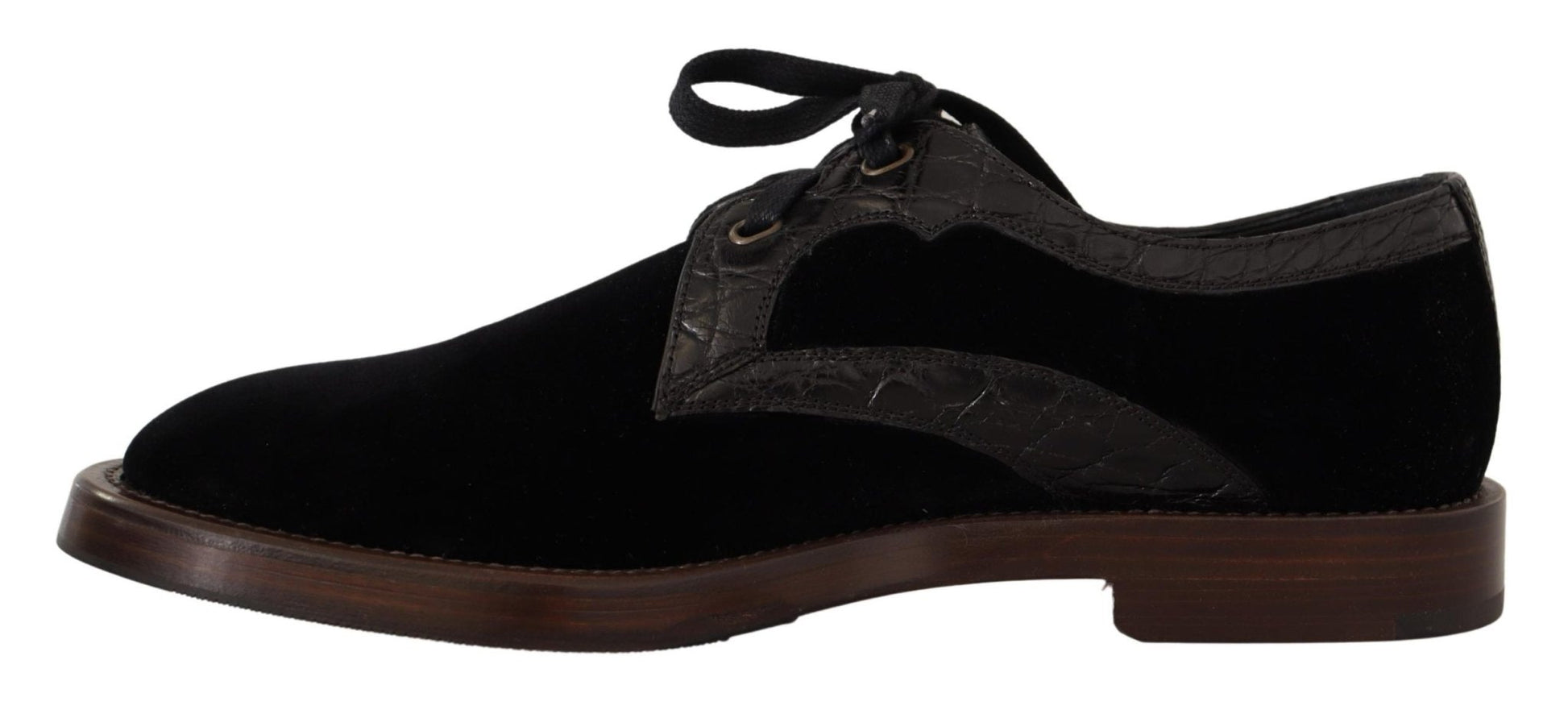 Dolce & Gabbana Black Velvet Exotic Leather Shoes - SMARTMARTNZ