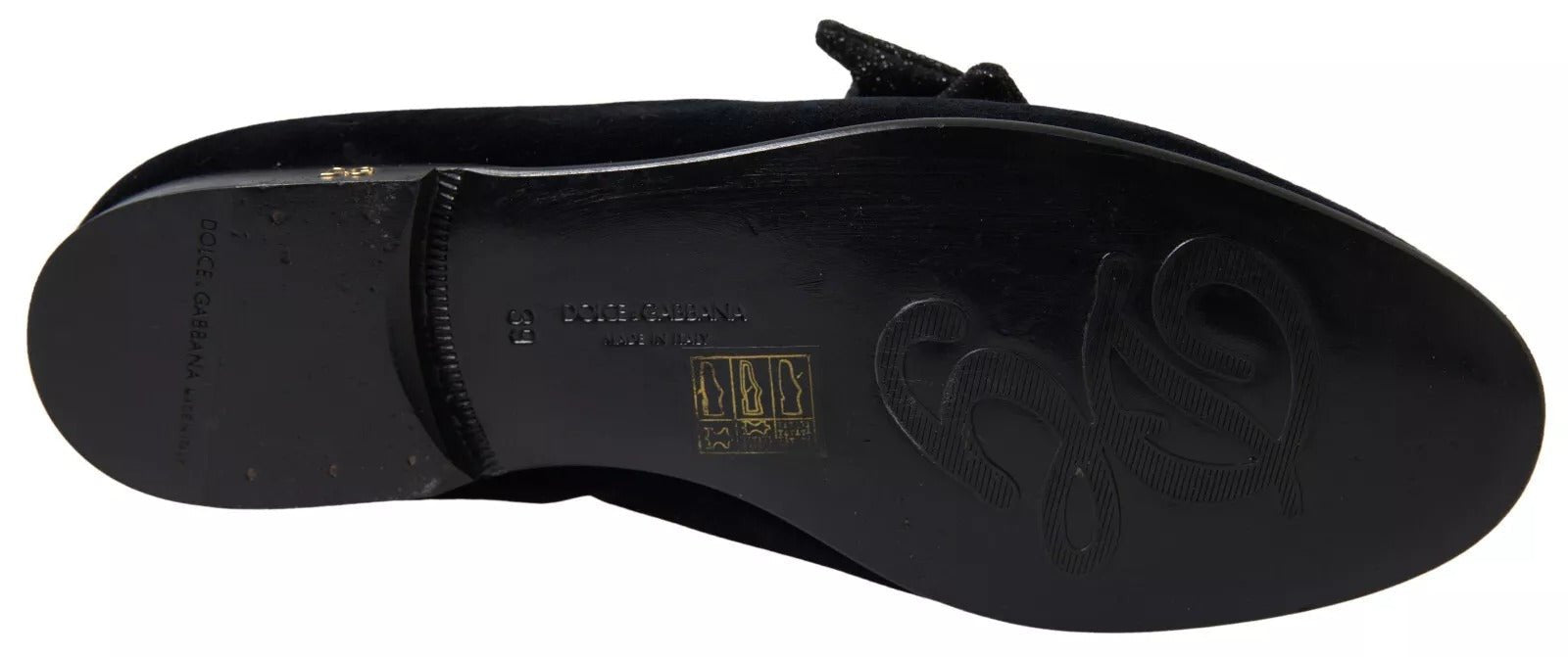 Dolce & Gabbana Black Velvet Flats Bow Young Queen Shoes - SMARTMARTNZ