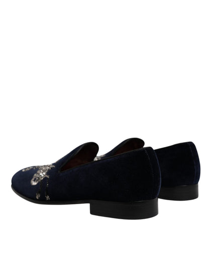 Dolce & Gabbana Black Velvet Floral Gun Loafers Dress Shoes - SMARTMARTNZ