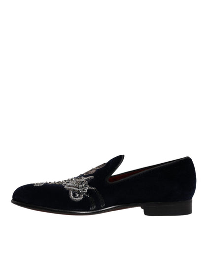Dolce & Gabbana Black Velvet Floral Gun Loafers Dress Shoes - SMARTMARTNZ